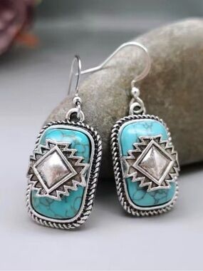 Turquoise Silver Southwestern Drop Earrings